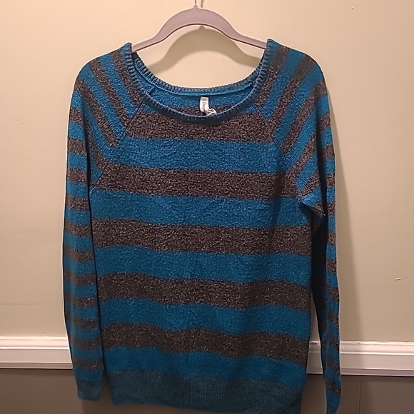 Vintage Aéropostale Womens Knit Sweater Gray/Teal XL L/S Scoop Neck - Picture 11 of 14